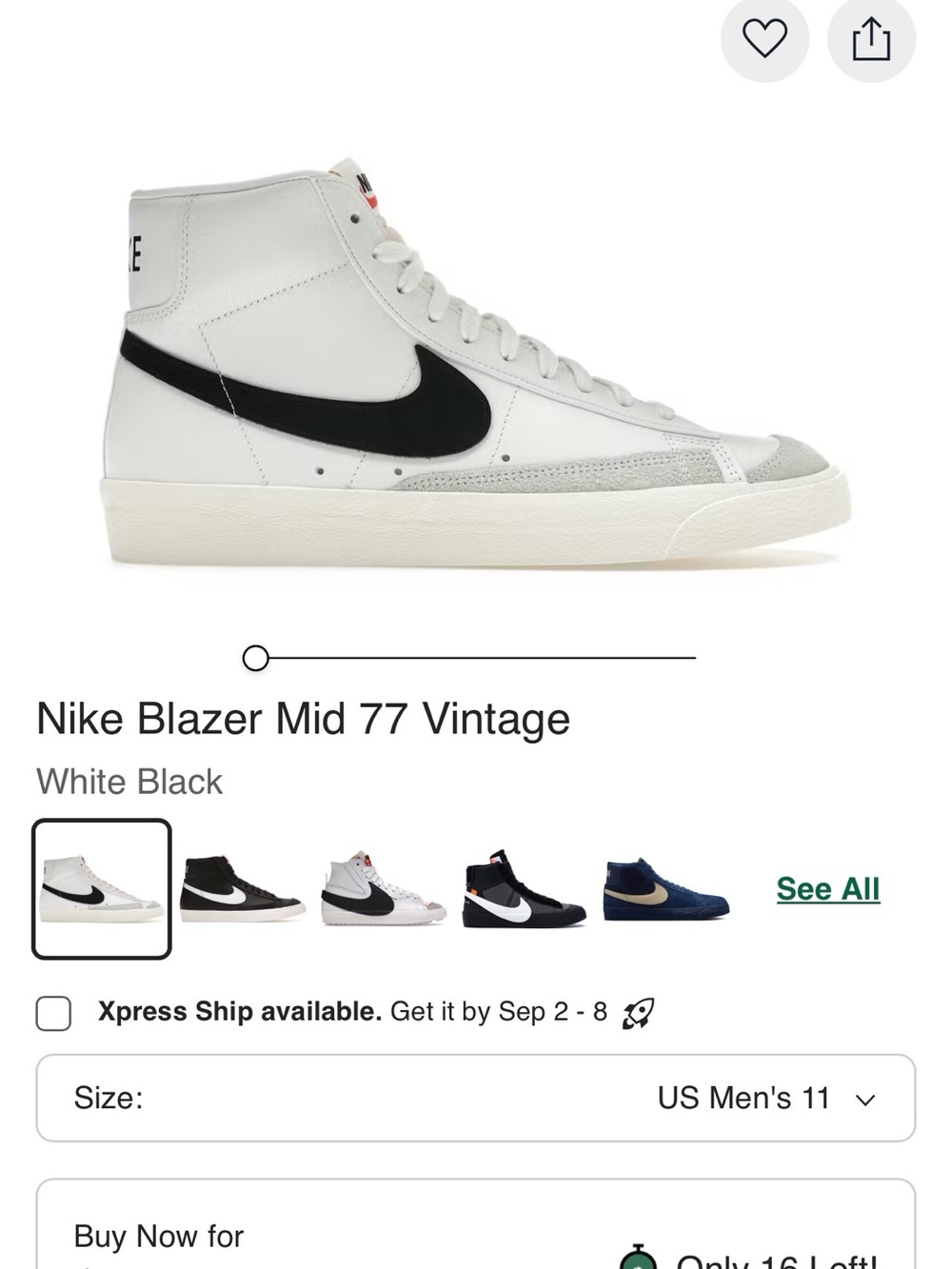 Nike Blazer Mid '77 Vintage Men's Sneakers — White/Black 13